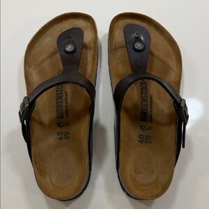 Birkenstock Thong Sandal w/ Buckle, Dark Brown Women’s Sandals